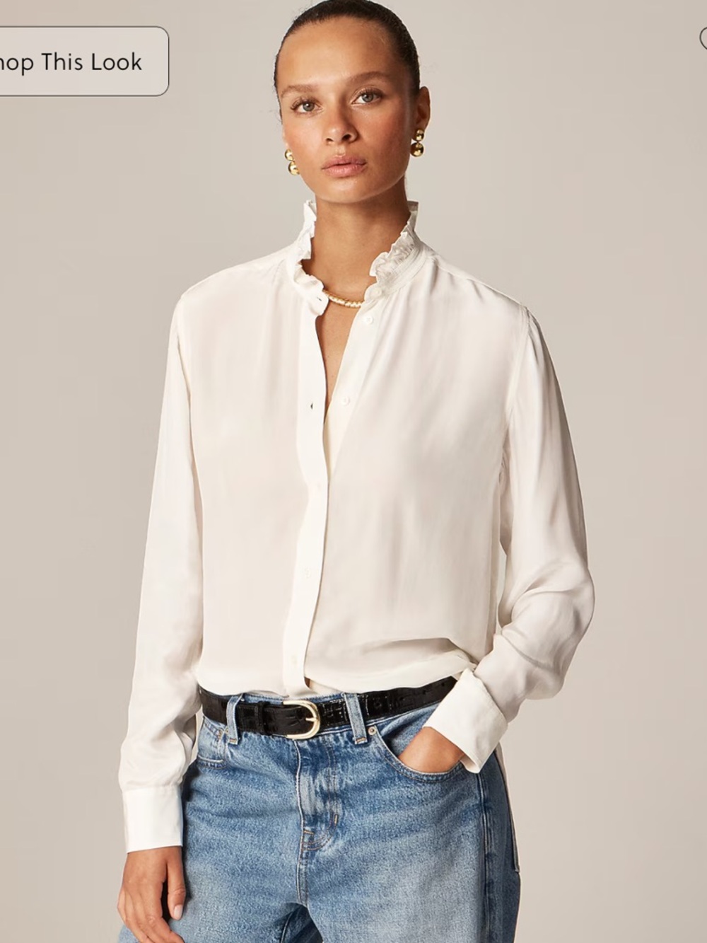 J Crew Jules ruffle-collar shirt in crepe de chine